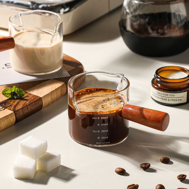 Creative wood for small milk flush glass small milk flush with wooden handle milk jars mini coffee appliance ins wind-Taobao