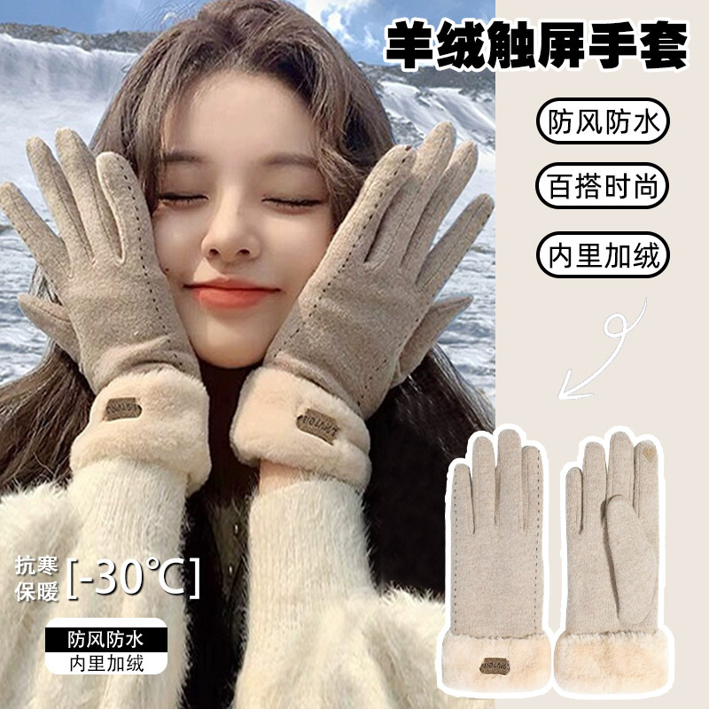 Touchscreen Gloves for Women, Winter 2026 New Style, Warm and Cold-Proof, Fleece-Lined and Thickened, Cycling Women's Cashmere Windproof Gloves