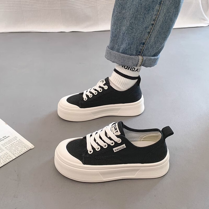 French Uamtor Thick-Soled Thin Canvas Shoes for Women 2026 Spring and Autum New Breathable Casual Sports Sneakers
