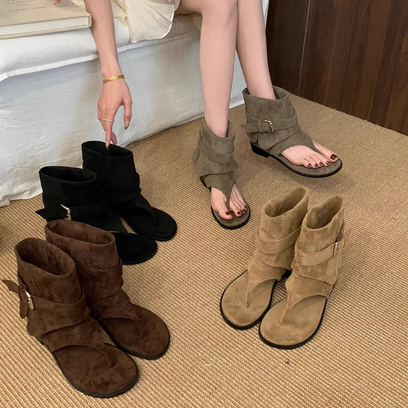 French Uamtor Niche Retro Thong-Toe Sandals for Women 2026 Summer Xinjiang Western Style Short Boots Roman Sandals