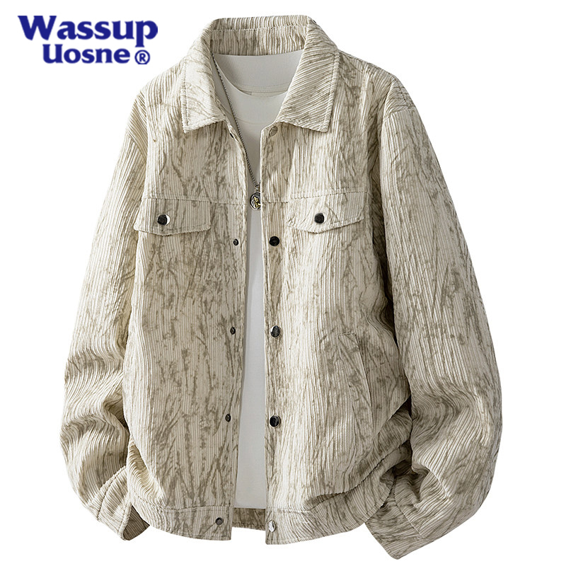 Wassup Uosne Corduroy Men's Jacket Spring and Autumn Full Print American Retro Korean Style Lapel Jacket