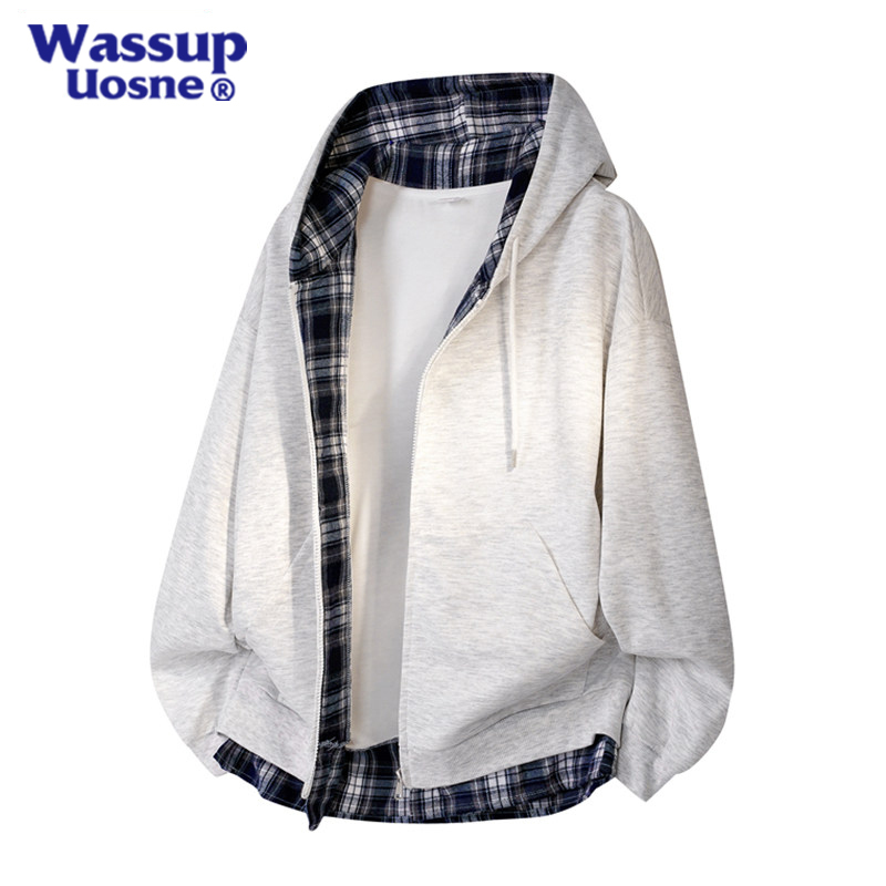 Wassup Uosne Fake Two-Piece Sweatshirt for Men, Spring and Autumn Hooded Cardigan Top for Women, Versatile Couple's Jacket for Teenagers