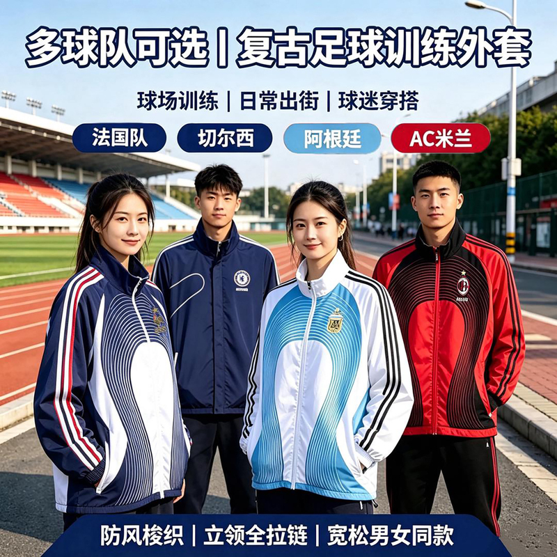 Autumn and Winter Long-Sleeved Football Uniforms Chelsea Argentina Germany France Retro Windbreaker Training Sportswear Jacket