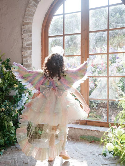 女童洛丽塔公主裙女孩生日礼服连衣裙儿童精灵翅膀七色彩虹连衣裙