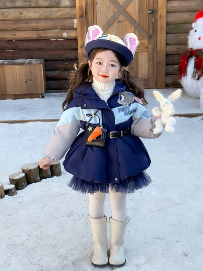 Judy Rabbit Polizist Daunenjacke Kinder verdickte warme Jacke mittellange Mädchen Lolita Winterkleidung neuer Stil