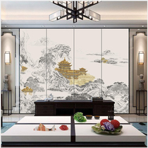 Customized new Chinese style pavilion embroidery TV background wall hard package bedroom bedside landscape flower and bird embroidery mural relief