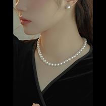 Fan-style Hepburn positive round large pearl necklace neck chain Women Advanced Sensation Pearl Strings chain 2023 New light extravagant crowdsourced