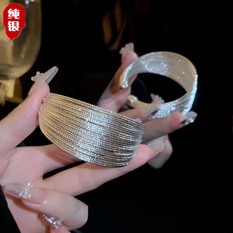 Exaggerated Sterling Silver Bracelet for Women, 2026 New Style, Niche High-End Open Wide Bracelet, Minimalist Style Wrist Accessory Exaggerated Sterling Silver Bracelet for Women, 2026 New Style, Niche High-End Open Wide Bracelet, Minimalist Style Wrist Accessory