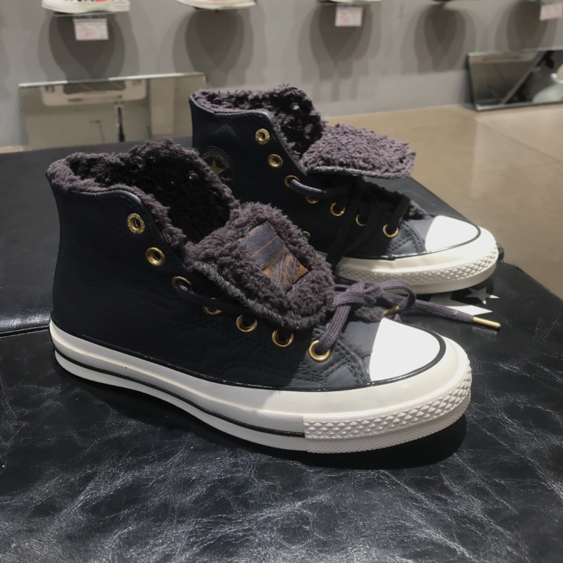 1970S Off-White Autumn and Winter Warm Leather-Covered Fleece-Lined High-Top Men's and Women's Casual Shoes A12443C A12444C