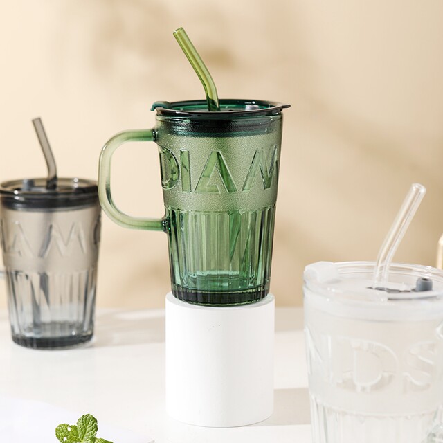 German Imported Glass Water Cup for Women with Lid and Straw, Coffee Cup for Home Use, Tea Cup for Office, European-Style Milk Cup