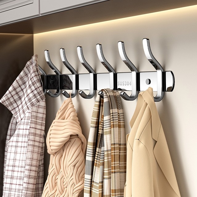 Japanese Imported Mujie304 Stainless Steel Hooks Bathroom Multi-Hook Rack Kitchen Wall Heavy-Duty Hook