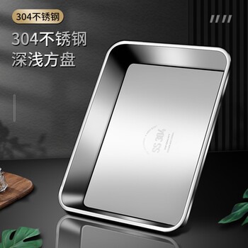 German Imported Food Grade 304 Stainless Steel Tray Rectangular Iron Plate Shallow Plate Household Grilled Fish Plate Flats Bottom Plate