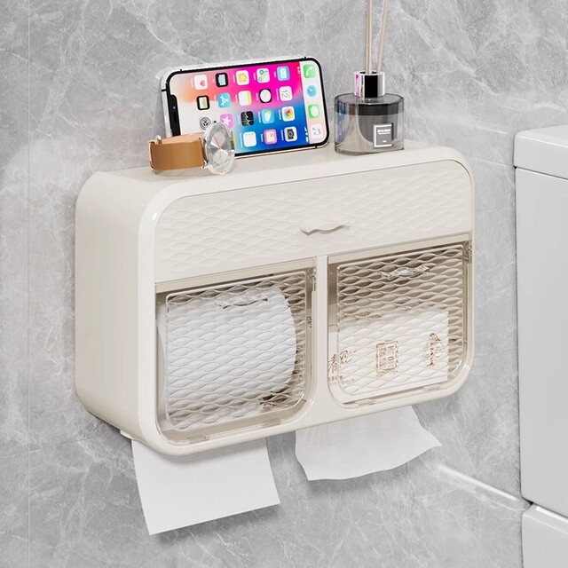 Japanese Toilet Paper Tissue Box Storage Rack, Wall-Mounted Waterproof Perforated Bathroom Paper Holder for Home Use