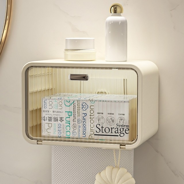 Japanese Bathroom Tissue Box Waterproof Toilet Paper Holder Wall-Mounted Punch-Free Tissue Box Toilet Paper Storage Rack