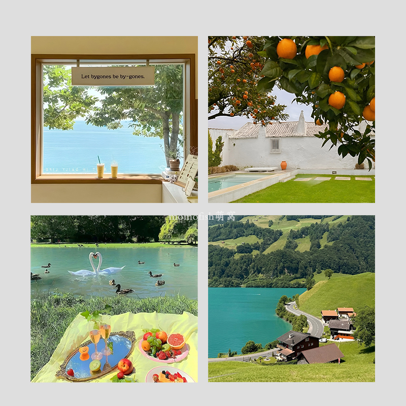 Ins-Style Sea View Poster Outside the Window, Orange Tree Scenery Wall Sticker, Restaurant Dormitory Art Photography, Fresh Decorative Painting Photo