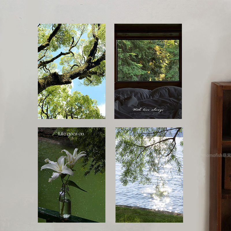 Green Eye-Catching Instagram-Style Tree Window View Forest Poster Desktop Bedside Bedroom Room Background Wall Sticker Photo Decoration Painting