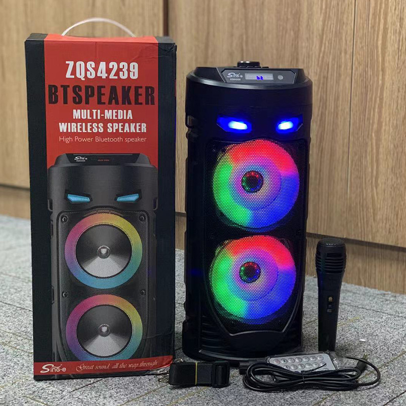 新款ZQS4239雙4寸廣場舞藍牙音響移動可攜式炫彩雙喇叭炮筒大功率-Taobao