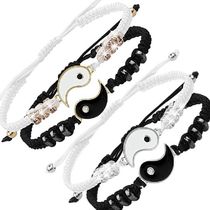 2pcs Yin Yang Tai Chi Bracelet for Couple Black White Rope
