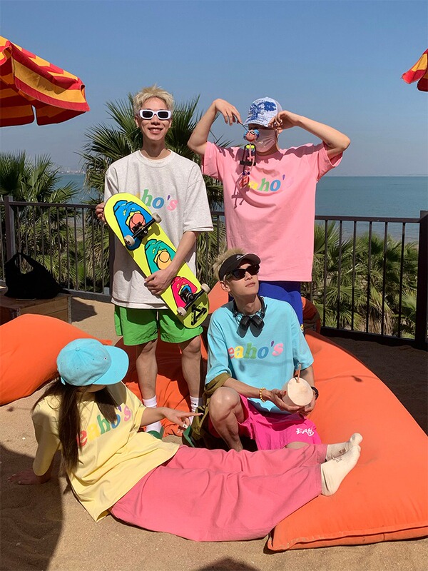 American Retro Colorful Letter Logo Printed Short-Sleeved Cotton Couple Casual Loose Round Neck T-Shirt Tops for Men and Women American Retro Colorful Letter Logo Printed Short-Sleeved Cotton Couple Casual Loose Round Neck T-Shirt Tops for Men and Women