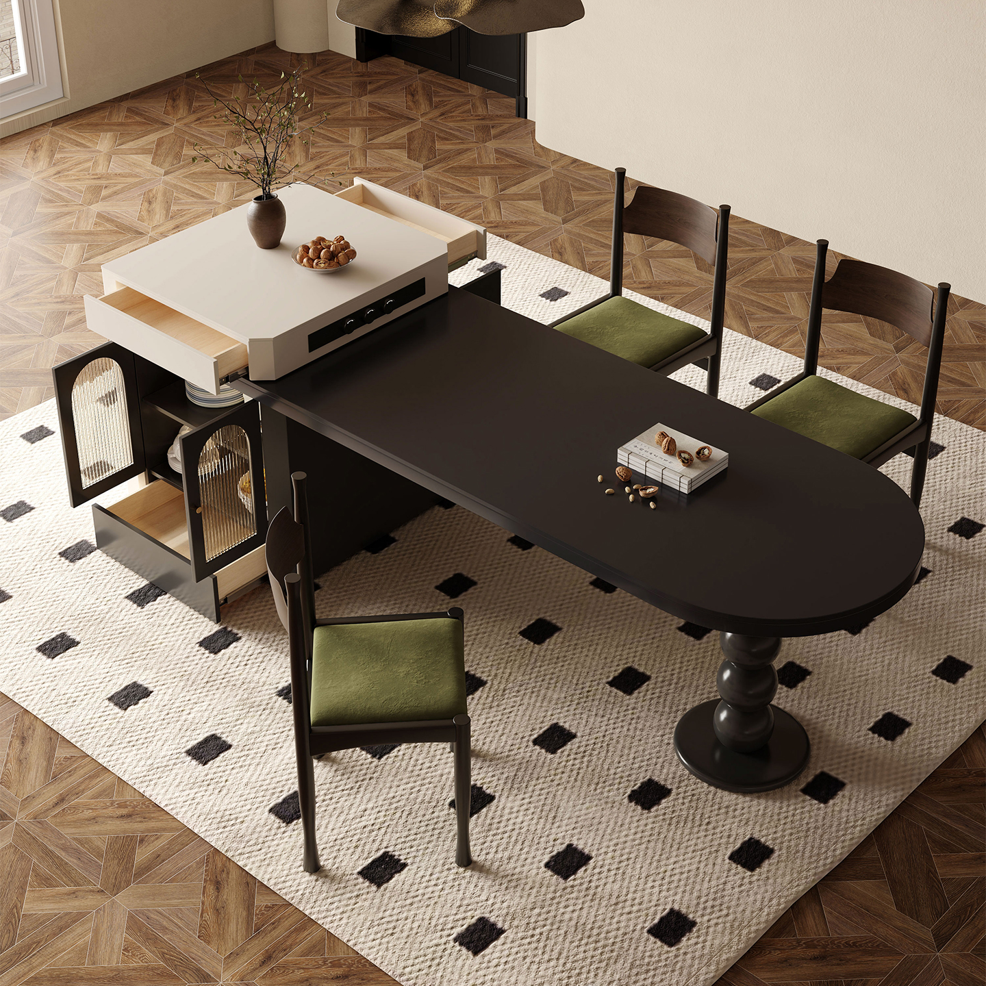 岛台餐桌伸缩一体岩板餐桌：法式高级厨房的复古吧台新宠💖