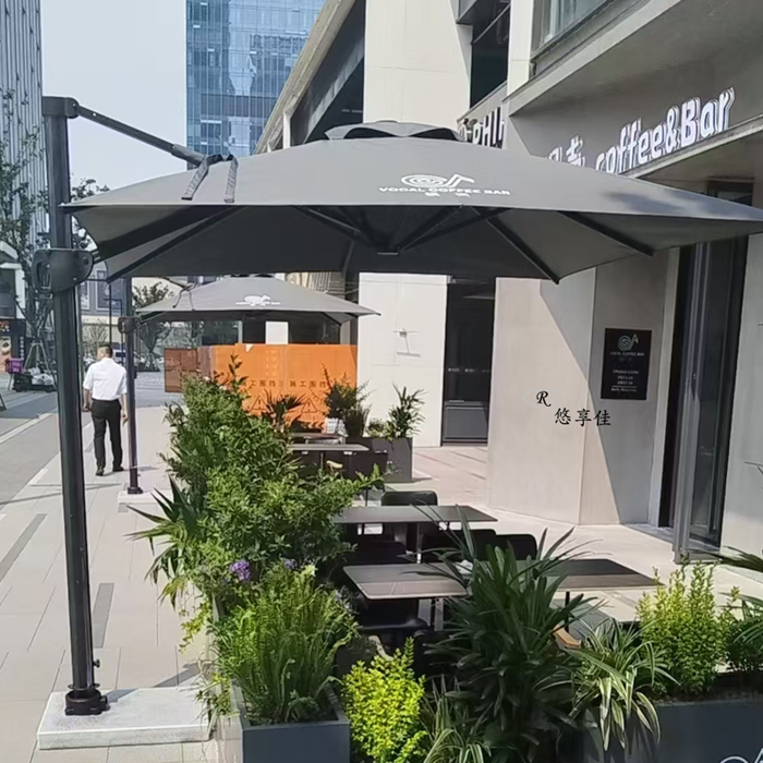 Large Outdoor Parasol for Milk Tea Shop, Outdoor Sunshade Umbrella with Lights, Roman Umbrella, Courtyard Umbrella, Outdoor Balcony Terrace Umbrella