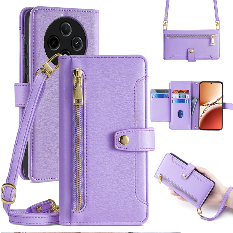 Suitable for Oppo A3 Pro Phone Case A2M Crossbody A58X Full Lens Coverage A1 Vitality Version A5 Pro Flip Leather Case A56S Genuine Leather A57 Strap Lanyard 5g Version A53 Anti-Drop Wallet Style A52 for Women