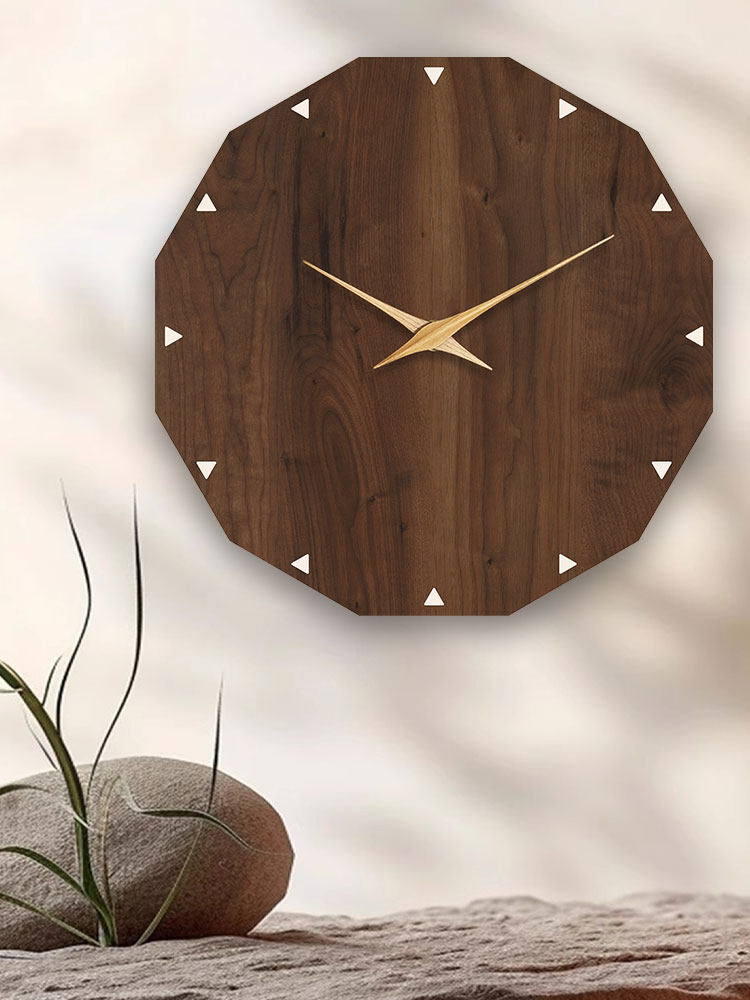 2026 New Wabi-Sabi Style Faux Wood Corner Living Room Wall Clock, Creative Wall-Mounted Silent Clock, High-End Natural Wood Style Clock