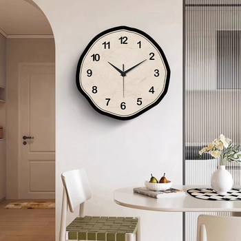 Minimalist Modern Living Room Wall Clock, Home Wall-Mounted Clock, Dining Room Light Luxury Silent Clock, Cream Style, No Drilling Required