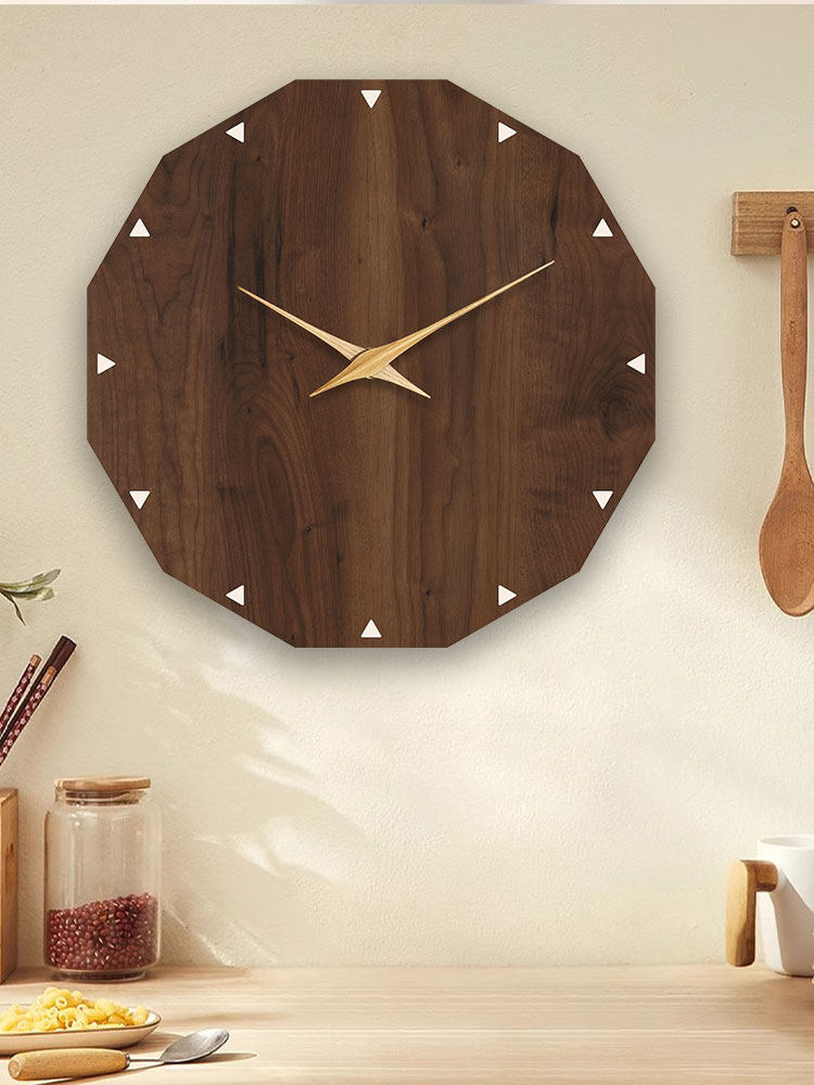 2026 New Wabi-Sabi Style Faux Wood Corner Living Room Wall Clock, Creative Wall-Mounted Silent Clock, High-End Natural Wood Style Clock