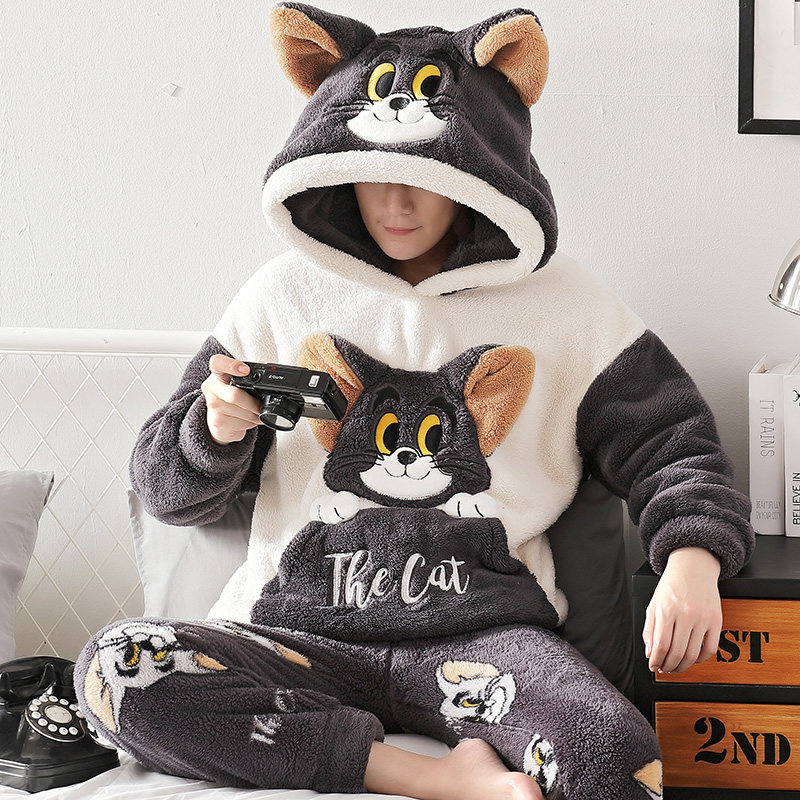 2023 new coral suede pyjamas men's autumn winter plus suede thickened teen flannel men's home conserved winter style-Taobao