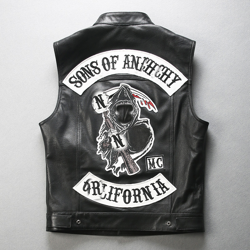 Harley Angel Leather Vest Sons of Anarchy Genuine Leather Motorcycle Vest for Men Plus Size Full Vegetable-Tanned Sheepskin