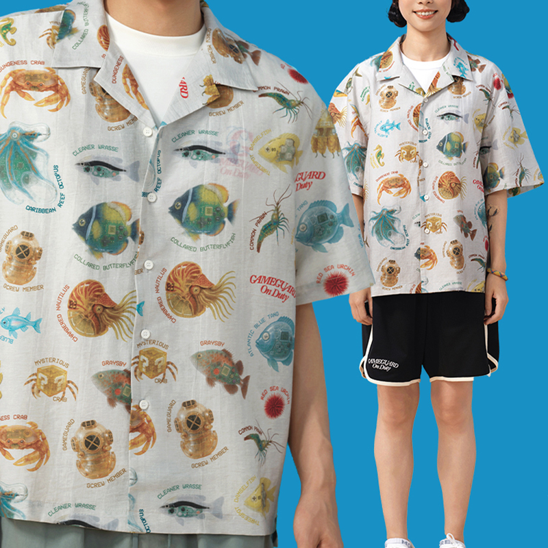 Gekos Industrial Crew Gameguard Ocean Encyclopedia All-Over Print Beach Hawaii Short Sleeve Shirt Gekos Industrial Crew Gameguard Ocean Encyclopedia All-Over Print Beach Hawaii Short Sleeve Shirt