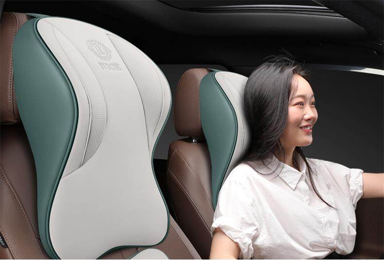 Cross-Border Car Headrest and Lumbar Support, Genuine Leather High-End Car Cushion, Car Headrest, Memory Foam, Aviation Grade Car Neck Pillow
