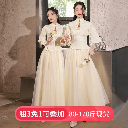 Платье подружки невесты, демисезонное ципао, вечернее платье, китайский стиль, изысканный стиль