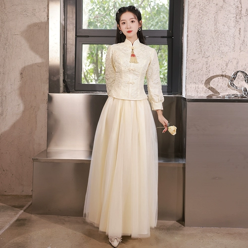 Платье подружки невесты, демисезонное ципао, вечернее платье, китайский стиль, изысканный стиль