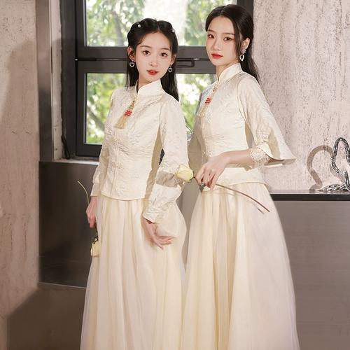 Платье подружки невесты, демисезонное ципао, вечернее платье, китайский стиль, изысканный стиль