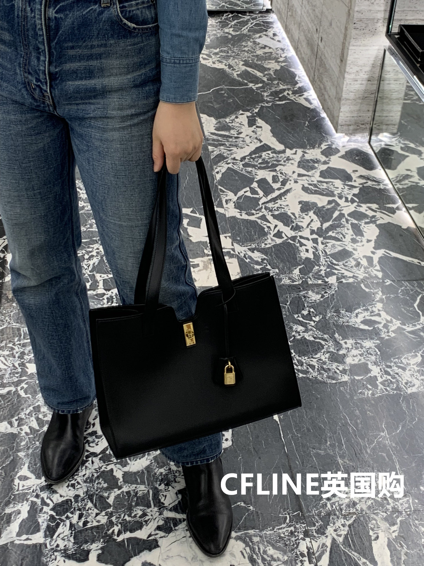 Suitable for CELINE Syrene Cabas 16 Spin Lock Closure Pure Color Smooth Tot Bag Single Shoulder Carry-on Handbag-Taobao