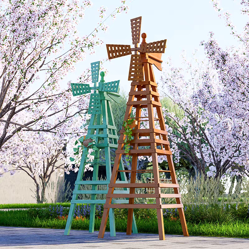 Outdoor Windmill Flower Stand for Garden, Villa, and Homestay Yard Decoration, Wind-Powered Flower Stand for Outdoor Photo Shoots
