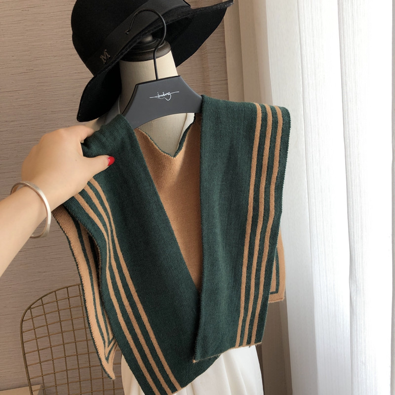 Double-Sided Color-Blocked Nautica Style Knitted Shawl for Spring and Autumn, High-End Shoulder and Neck Protection Cape for Women, Warm Vest