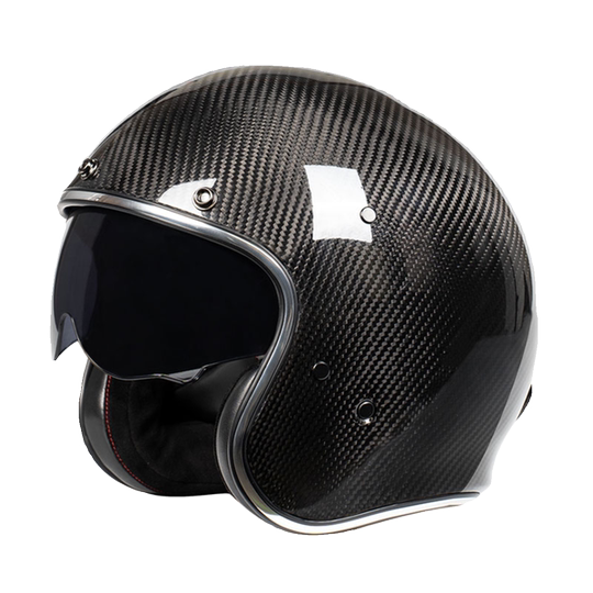 摩托车碳纤维头盔复古半盔男女踏板巡航四季骑行安全帽四分之三盔