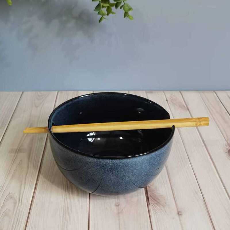 Instant Noodle Magic Tool~ Japanese Retro Kiln-Fired Ceramic Bowl 6.2inch Thickened Noodle Bowl with Chopstick Holder