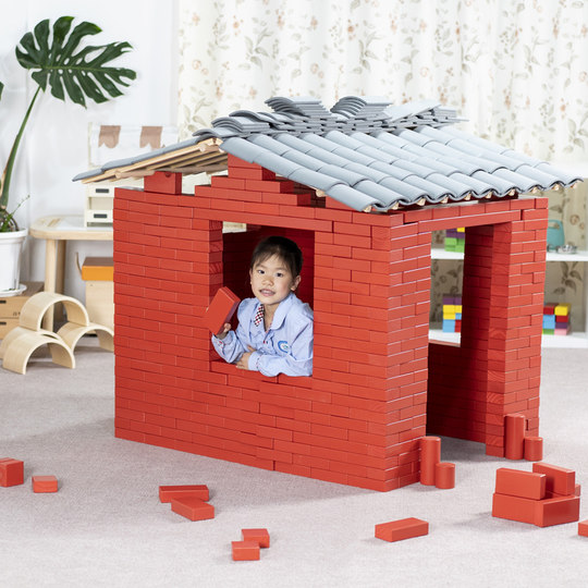 幼儿园建构室内户外实木红砖积木砖筑大师拼搭砌房子玩具安吉游戏