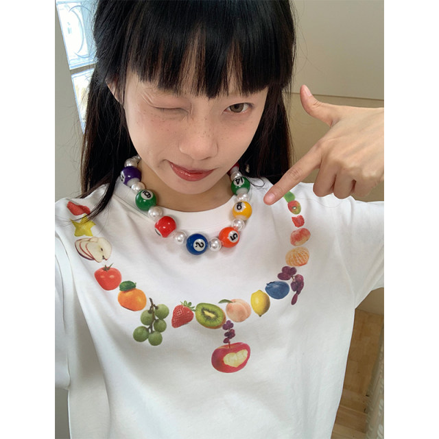 1moresheep' Summer Fruit Necklace Loose White T' For couples who urgently need fruit to quench their thirst in the hot summer