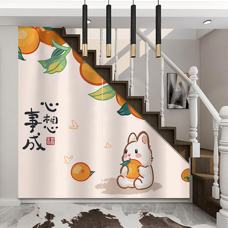 Curtain for Covering Stairs and Storage Rooms, Angled Triangular Dustproof Curtain, Magic Tape, No-Drill Hanging Cloth Curtain