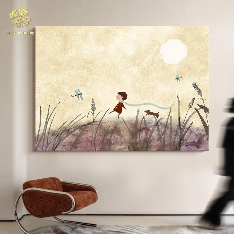 Childhood Niche Art Living Room Decorative Painting Entrance Boy and Puppy Hand-Painted Oil Painting Children's Room Bedside Hanging Painting Childhood Niche Art Living Room Decorative Painting Entrance Boy and Puppy Hand-Painted Oil Painting Children's Room Bedside Hanging Painting