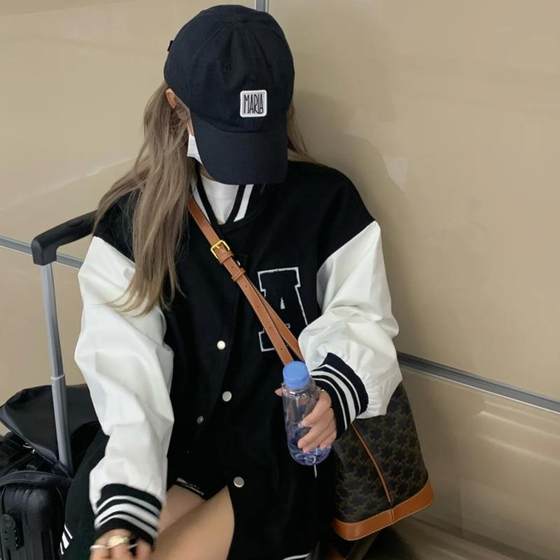재킷 색상 대비 자수 느슨한 재킷 야구