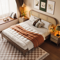 WT9P retro style solid wood rattan bed 1.5 meters double bed bedroom new Chinese style 1 8 wabi-sabi style B&B