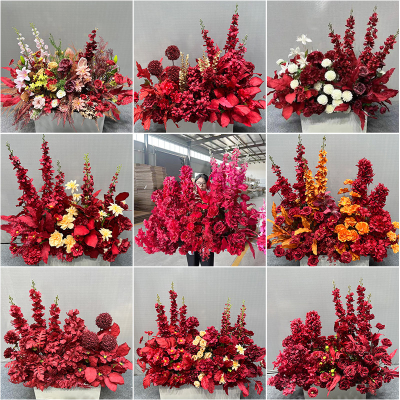 Wedding party Flowers Red Chinese Wedding Banquet Arranged Wedding Hall Stage Road Leading Flowers Wedding of Fancy Silk Platoon Emulation Flowers-Taobao