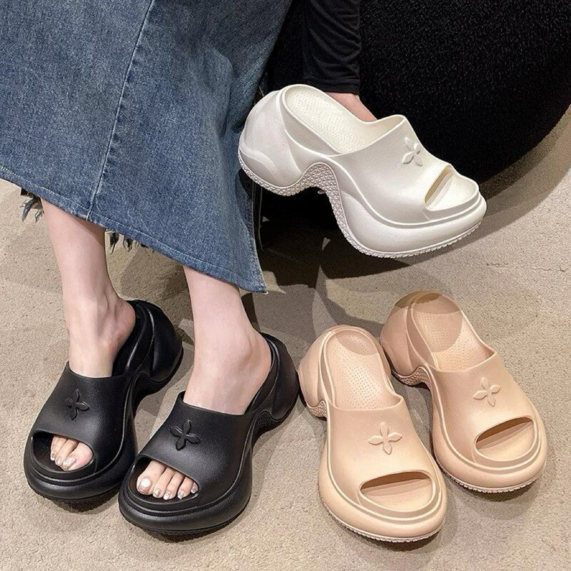 Kikibest Cross-Pattern Thick-Soled Height-Increasing Beach Slippers for Women, New Summer Casual Sandals