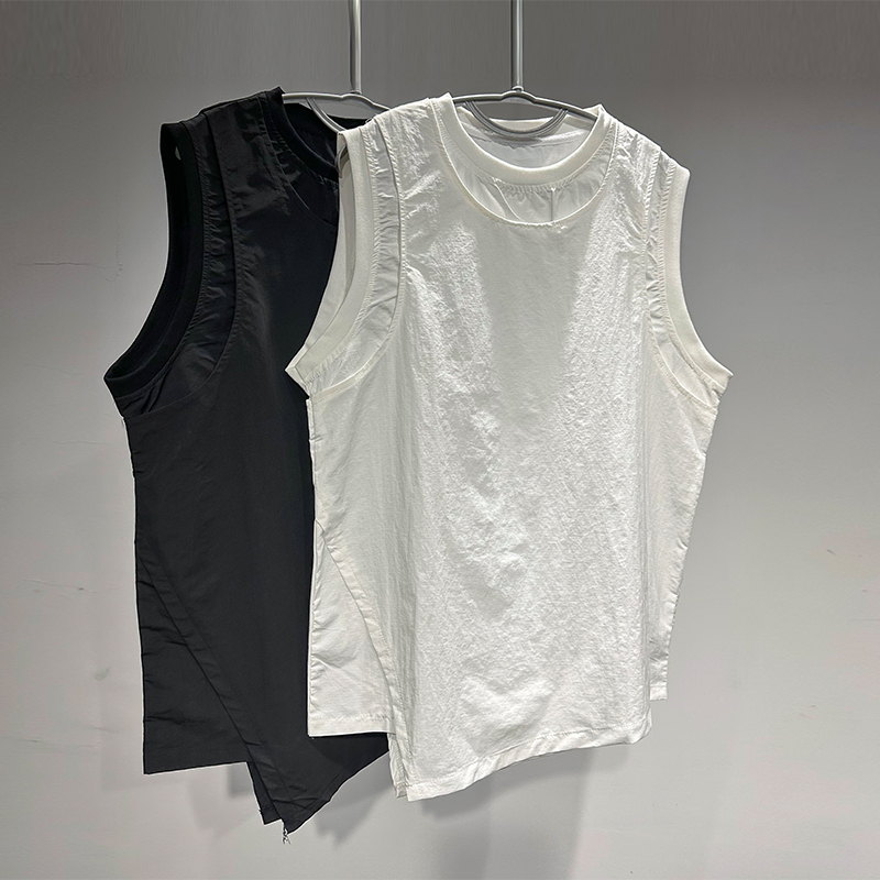 Seersucker Fake Two-Piece Running Quick-Drying Vest Men's American Sports Sleeveless T-Shirt Deconstructed Waistcoat Light Sleeves